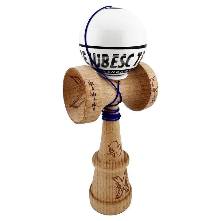 Kendama Originala, TE IUBESC, Super Sticky cu Cupe Mari KING SIZE V3, Gaura in Baza, Rulment Metalic,18 cm, Ata 62/65 cm, Alb/Alb
