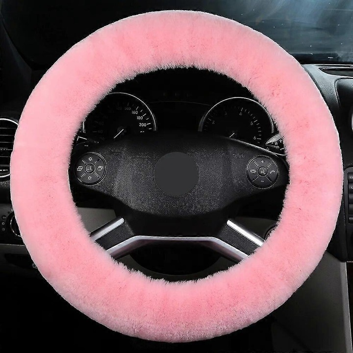 Husa volan auto din lana 100% Noua Zeelanda, roz, 38cm