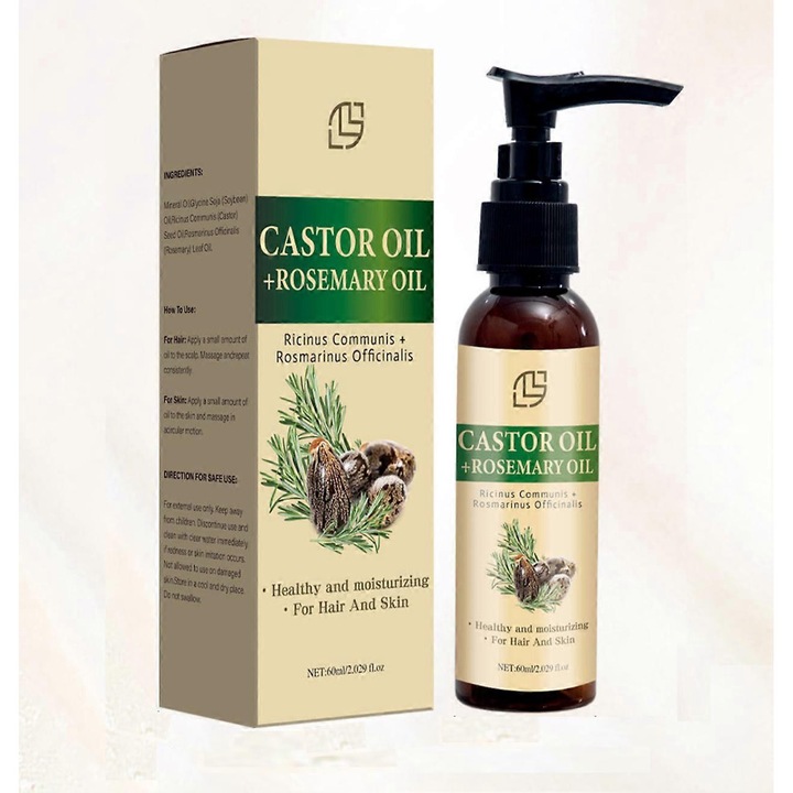 Ulei de ricin cu ulei de rozmarin pentru intarirea scalpului, set 3 bucati, 100% natural