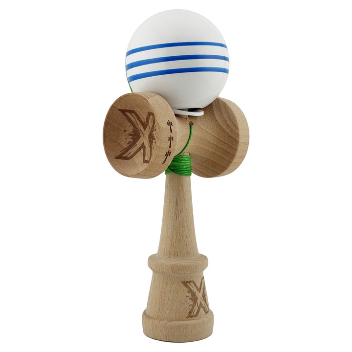 Kendama profesionala super sticky, cupe mari King Size V3, alb/albastru