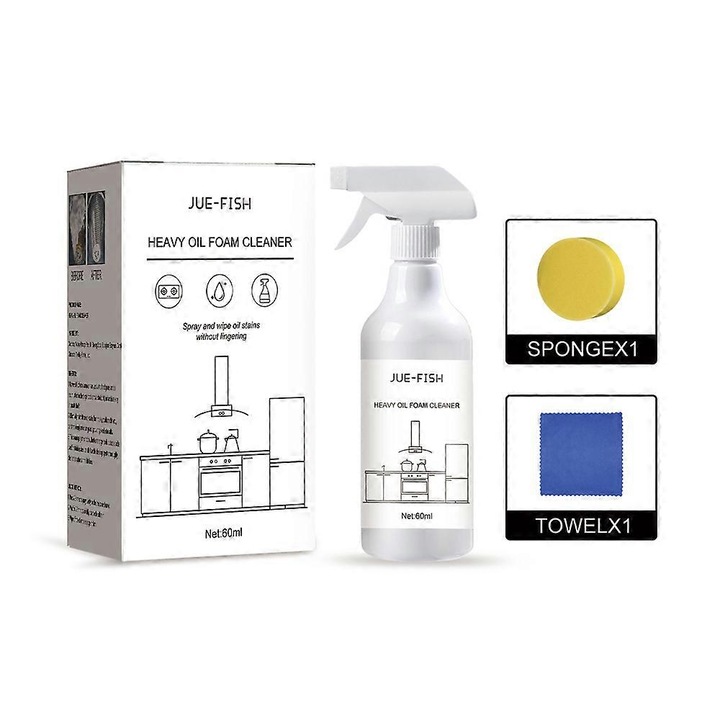 Solutie de curatare cuptor, 60ml, spuma pentru degresare, cu burete si carpa, 7x6.5x10.2cm