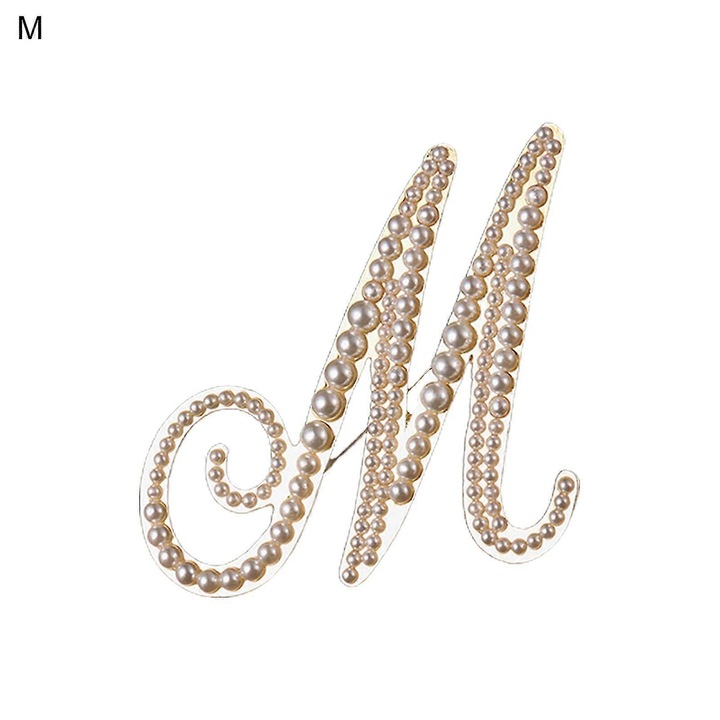 Brosa femei, design litera, perle false, 7x6cm