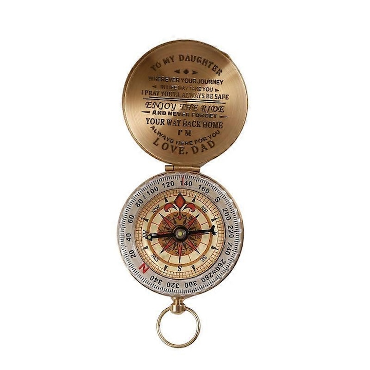 Busola personalizata din cupru pentru fiu/fiica/sot/sotie, diametru 5cm, set.