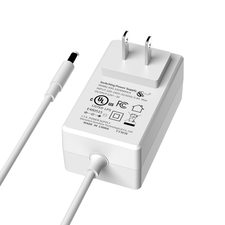 Adaptor 12V 3A, set de 2 (negru + alb), pentru monitoare, benzi LED, dispozitive cosmetice si de masaj