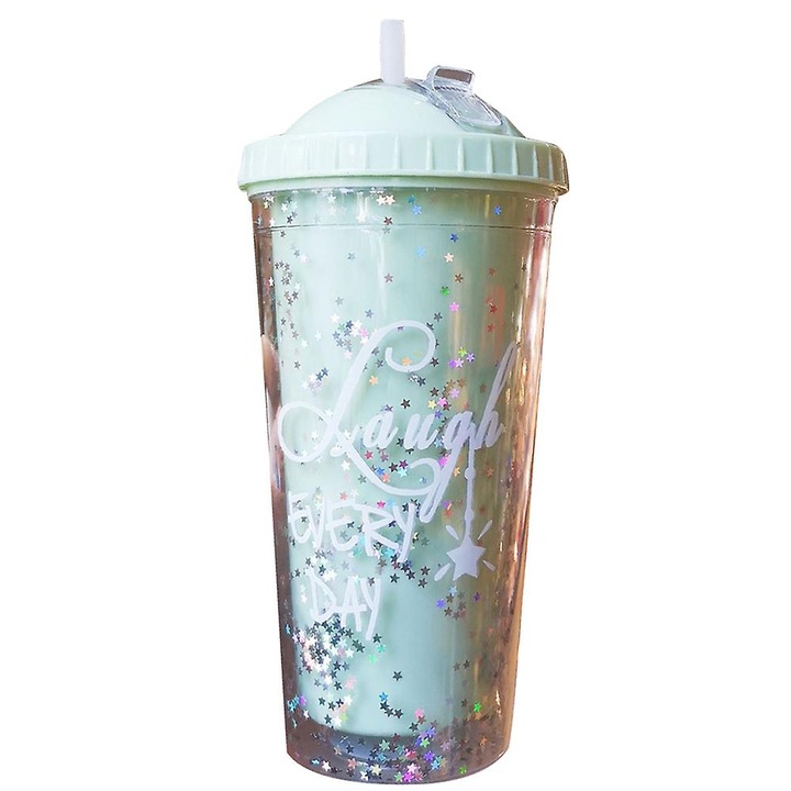 Vizespalack 550ml, műanyag, duplafalú kivitel, többszínű, 22x12x12cm, szívószállal