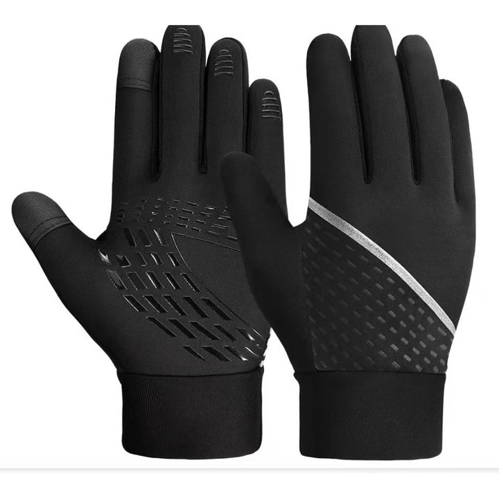 Sportkesztyű, vízálló, szélálló, ergonomikus kialakítású, fekete, L-es méret.