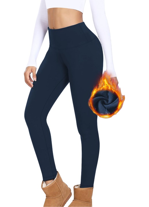 Colanti termici, captusiti cu fleece, talie inalta, albastru, pentru femei, 2XL INTL