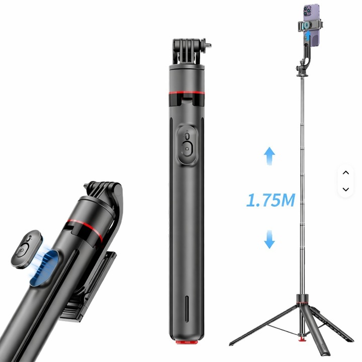 Trepied Extensibil CYKE TT02, 1.75m, Telecomanda Bluetooth