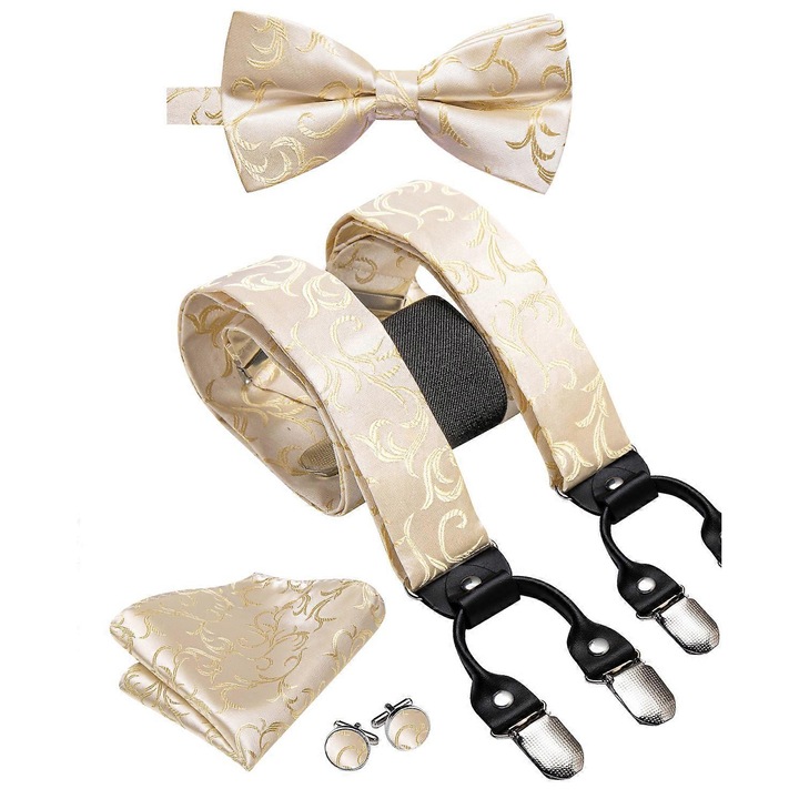 Мъжки тиранти, модел BD3037, еластични, комплект с папионка, кърпичка и копчета за ръкавели, многоцветни, 3.5см x 143см