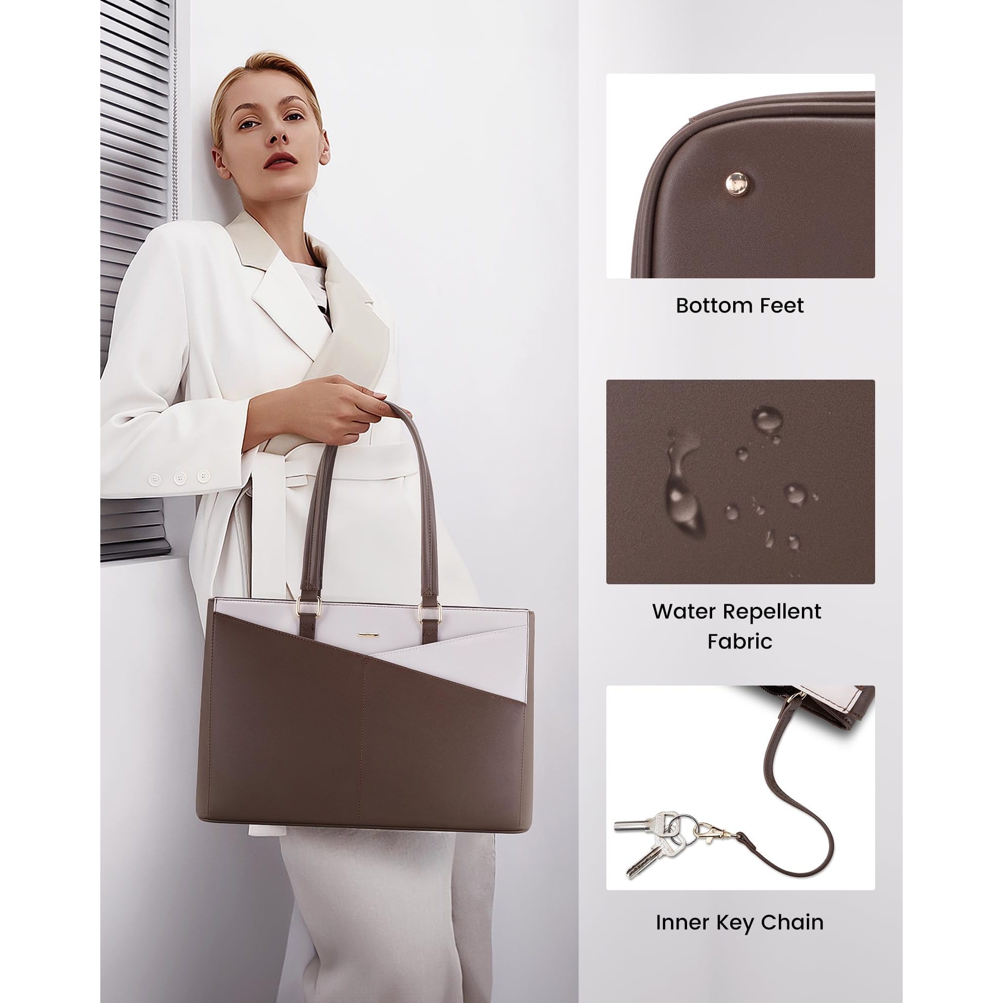 Geanta laptop pentru femei, 15.6 inch, impermeabila, capacitate mare, culoare maro inchis, dimensiuni 42x14x30cm