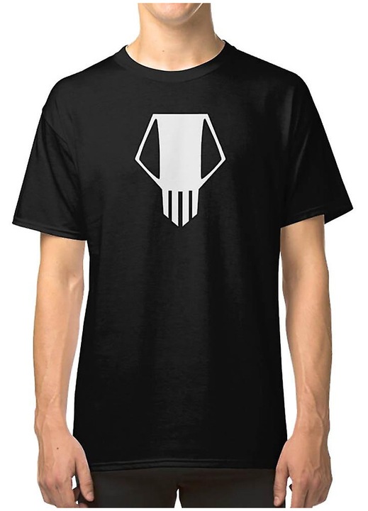 Férfi póló, fekete, pamut, klasszikus szabás, nyomott minta