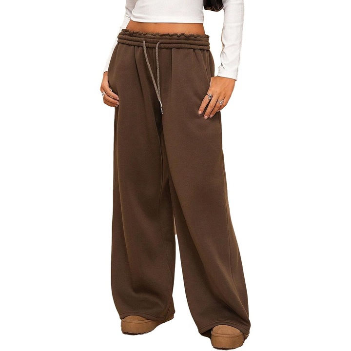 Női sportnadrág, széles szárú, húzózsinóros derék, ultra-puha anyag, barna