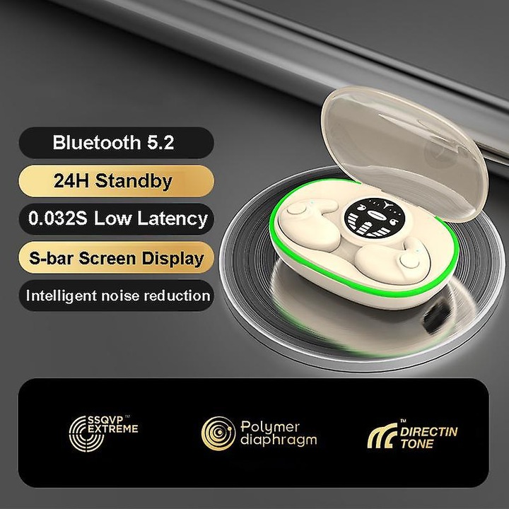 Vezeték nélküli fülhallgató, Bluetooth 5.3, IPX5 vízálló, 24 órás üzemidő, fekete/fehér/khaki