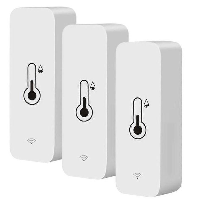 Set 3 senzori WiFi pentru temperatura si umiditate, monitorizare de la distanta, compatibil cu Alexa, fara cablu