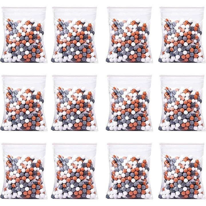 Set Granule Minerale Filtrante, 12 Pachete Mix, Carbon Activ, Alb, Portocaliu, Negru Mat, pentru Filtru Natural de Duș