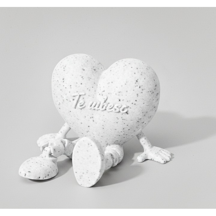 Cadou inimioara personalizata cu picioare flexibile "Te iubesc" cadou pentru indragostiti Valentine's Day, aspect alb marmura