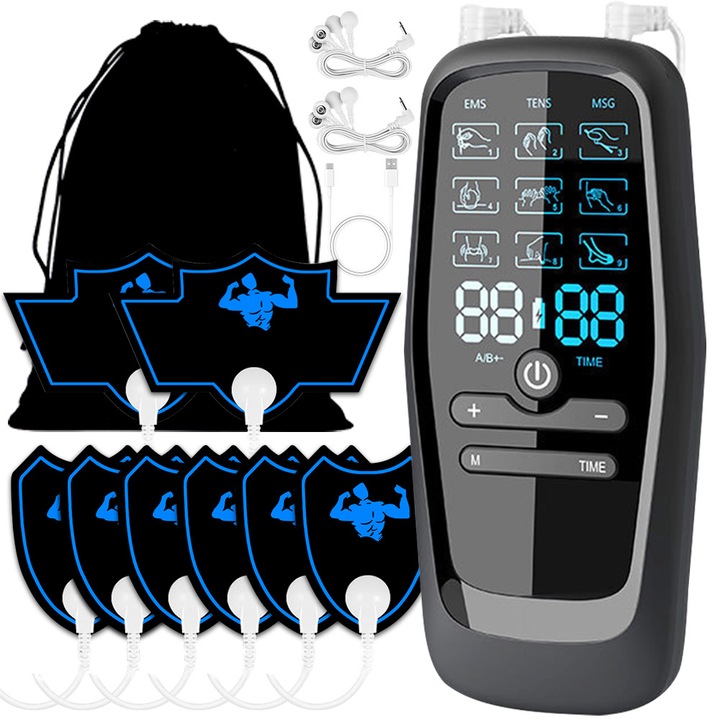 Dispozitiv de masaj EMS, 9 moduri, incarcare wireless, set pentru 2 persoane, 40 ore utilizare