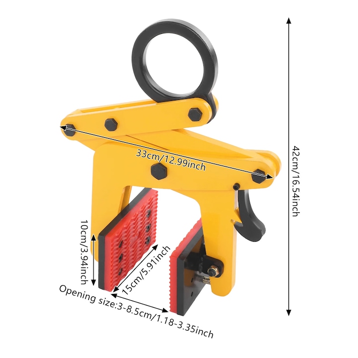 Clema de ridicat placi, deschidere ajustabila, galben, 3-8.5cm
