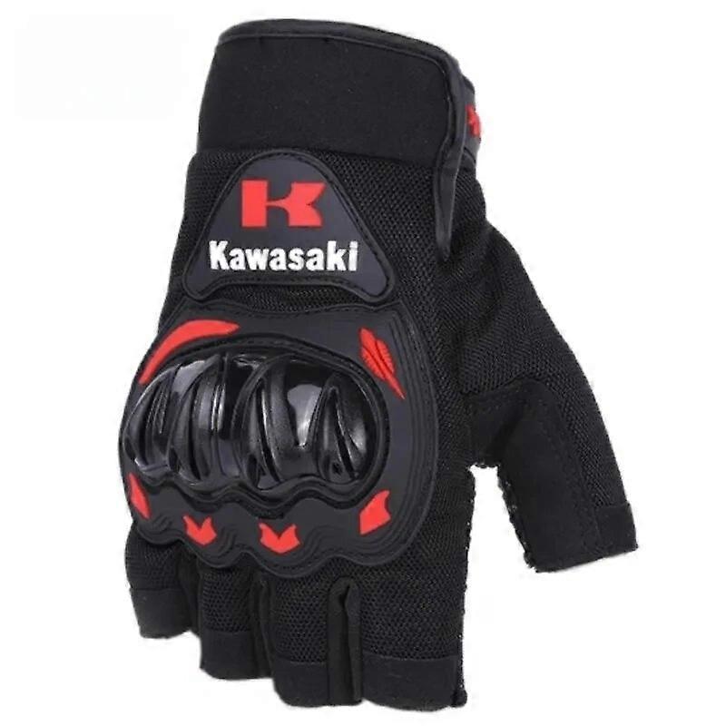 Kako♡ Manusi sport Kawasaki, respirabile, jumatate de deget, negru-rosu
