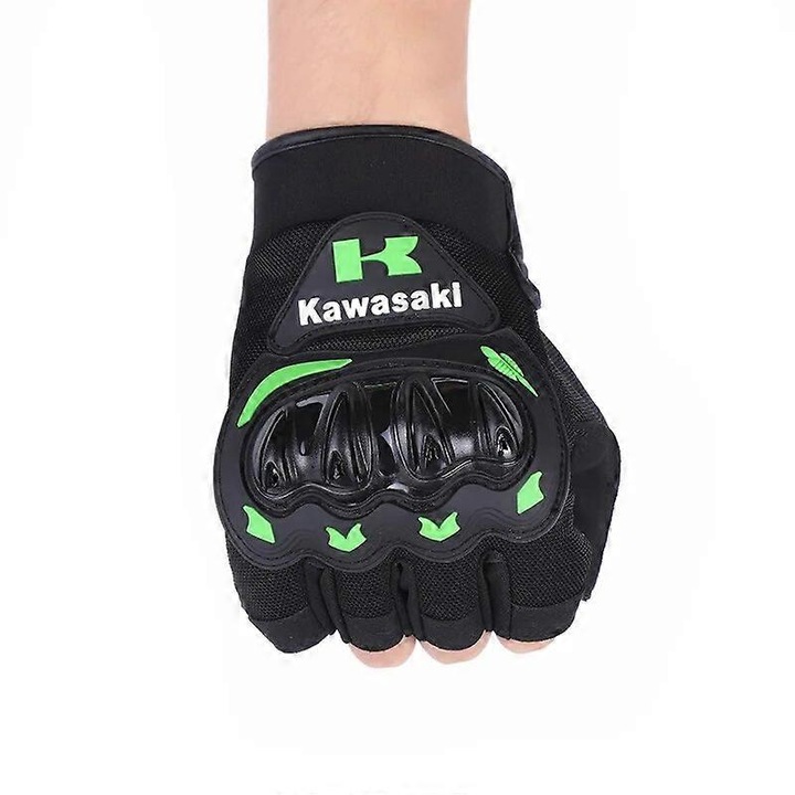 Kawasaki sportkesztyű, légáteresztő, félujjas, fekete-zöld, L