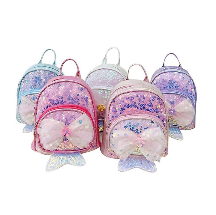 Hátizsák lányoknak, rózsaszín, mérete 18x11x19cm, flitteres hátizsák szett