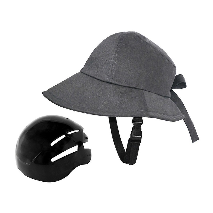 Kerékpáros sisak, kalap típusú, széles karimájú, UV védelemmel, állítható, szürke, 58x60cm