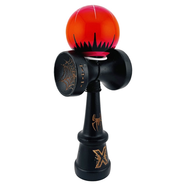 Kendama profesionala Black Spider King, super sticky, cupe mari King Size V3, rosu/negru