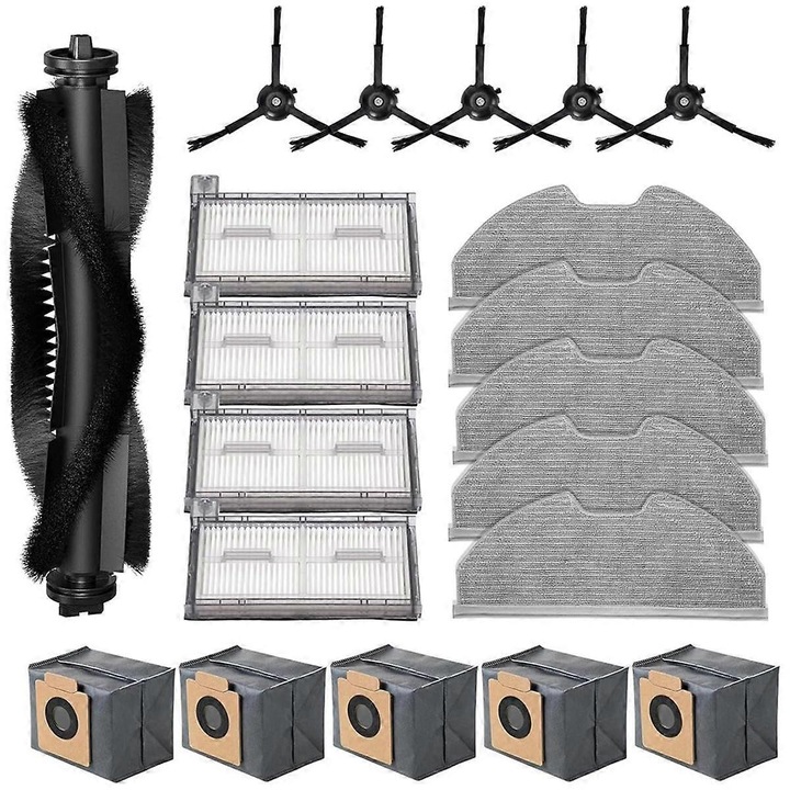 Set accesorii aspirator X8 Pro, perie principala, perii laterale, filtre Hepa, carpe de mop, saci de praf