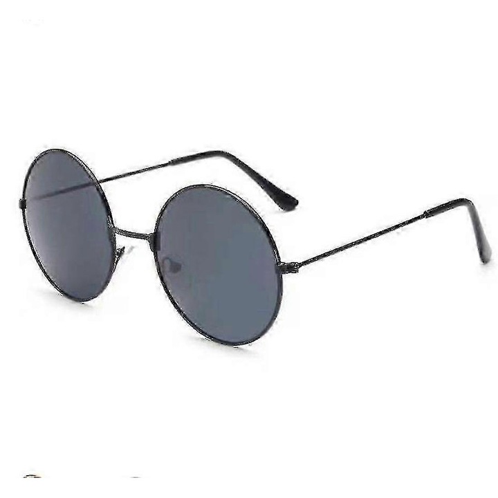 Ochelari de soare barbati, vintage, rotunzi, lentile polarizate, protectie UV400, cadru metalic, gri