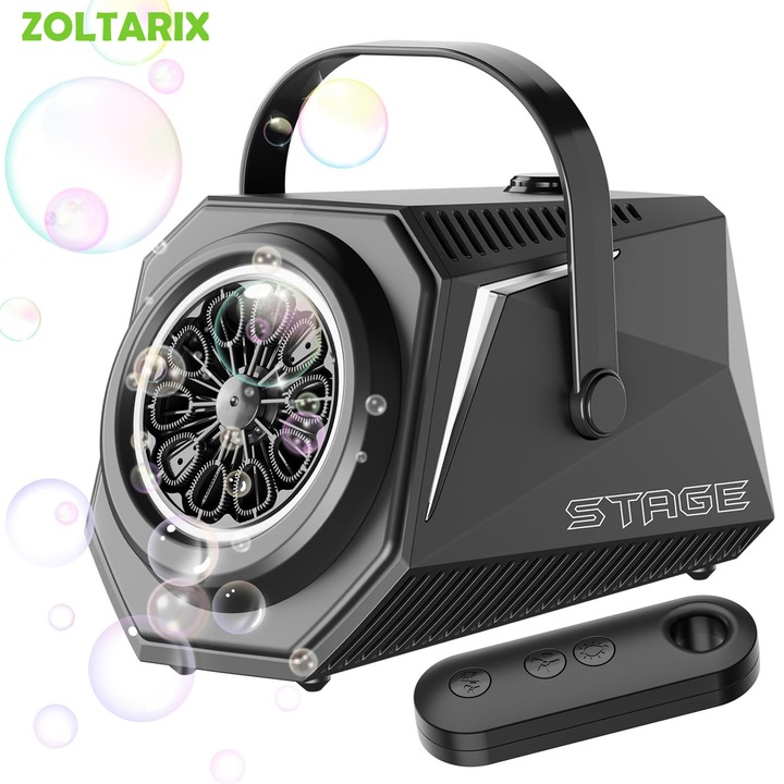 Masina de Bule baloane din sapun Automat, ZOLTARIX, Aparat de bule, Reincarcabil, pentru Petreceri, Nunti, Interior si Exterior, Ideal Copii, Cadou, Metal, cu Manere, Negru