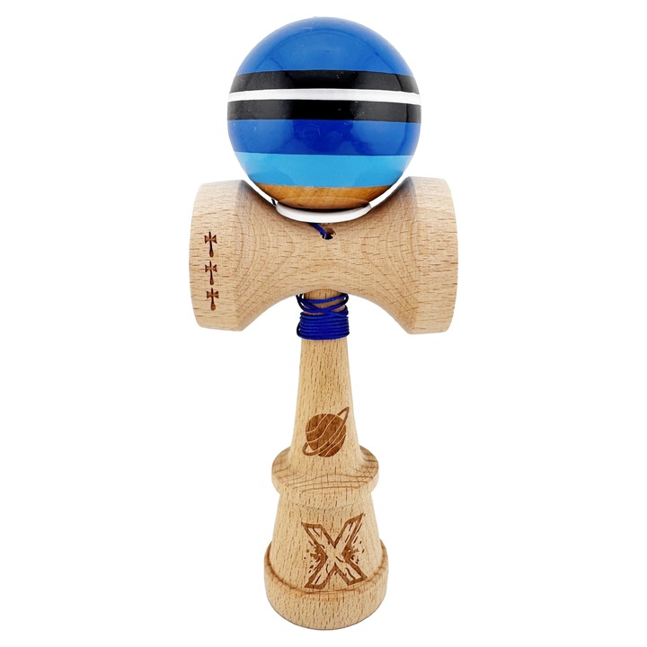 Kendama Profesională, Spo sculeprofionline, Saturn Blue Planet, Super Sticky, 18 cm, set cu ata 62/65 cm