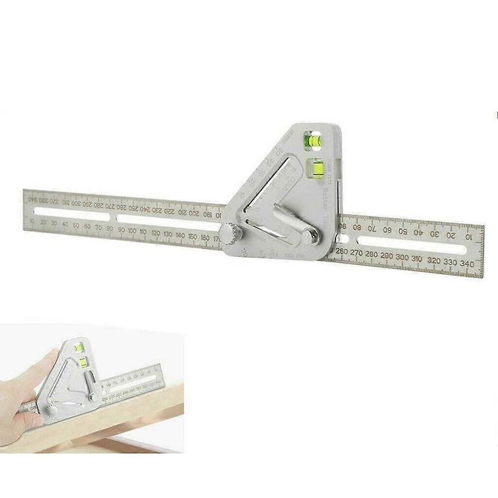 Ruler multifunctional, 350mm, inox, rezistent la rugina, set unelte de masura