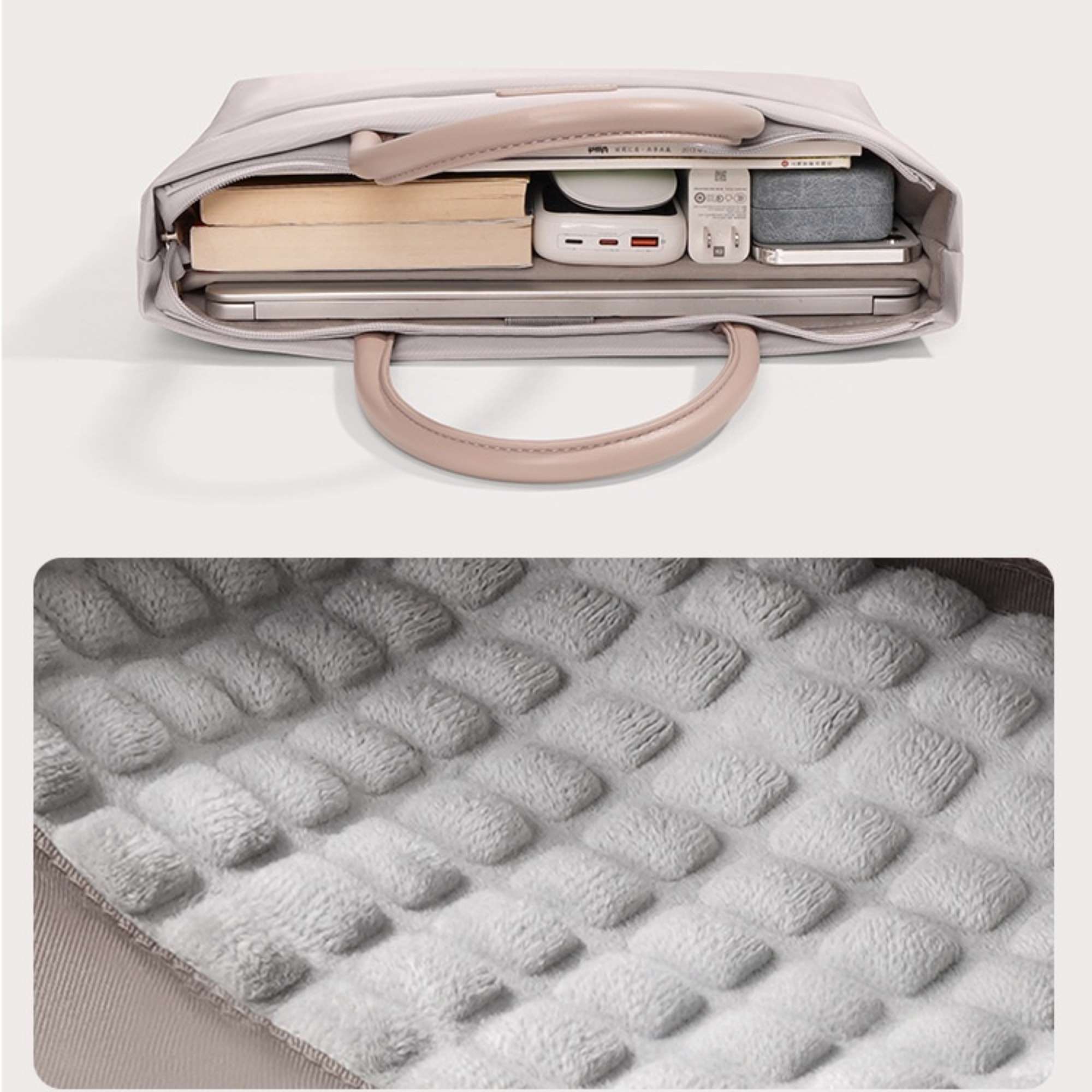 Geanta pentru Laptop, 14 inch, Protectie Superioara la Socuri, Material Impermeabil, Manere din Piele Moale, Capacitate Mare, Roz Lotus