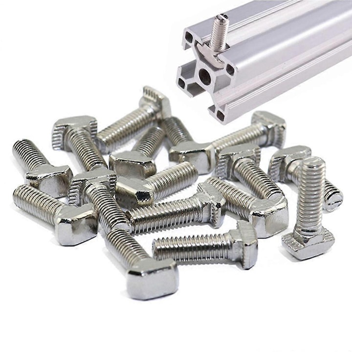 Set 50 bucati suruburi T-blot M5 M6 M8, otel carbon, zincat, dimensiune 30x35mm