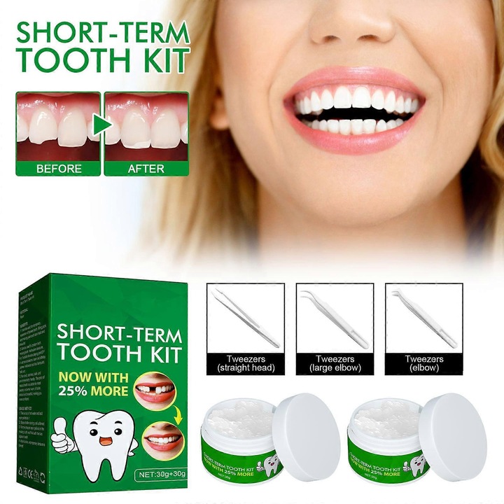 Kit de inlocuire dinti temporari, 30g adeziv dentar, 3 pensete