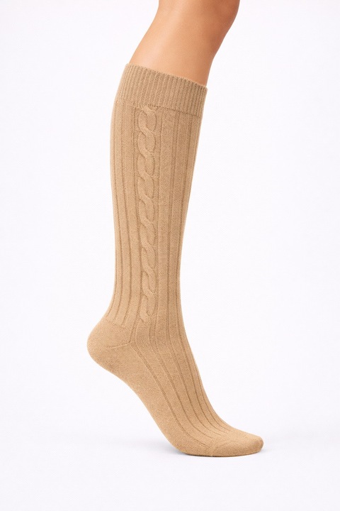 Sosete lungi dama, premium din lana alpaca, Camel deschis, 36-40