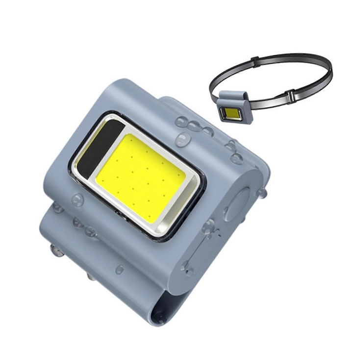 Hordozható LED lámpa, 6 üzemmód, szürke, 5x4x3cm, víz- és ütésálló