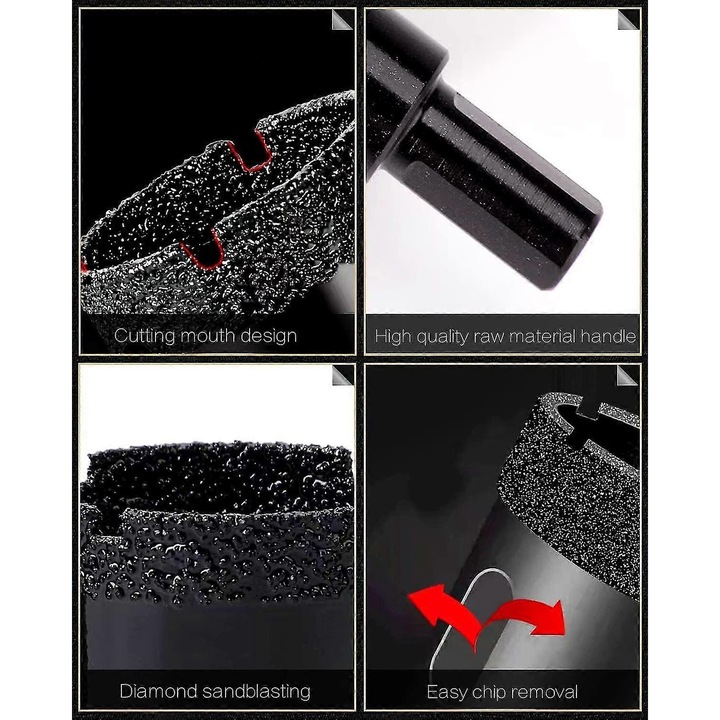 Set burghie diamantate pentru gaurire, 90mm, pentru sticla, portelan, marmura, ceramica, granit