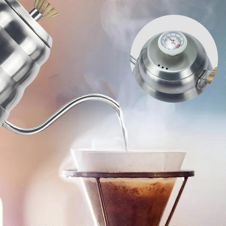 Ceainic cu termometru, 1200ml, inox, pentru preparare cafea