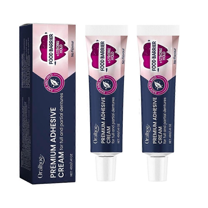 Crema fixativa pentru proteze dentare, 2 bucati, 40g, fara ingrediente daunatoare, adeziune puternica, ORALHOE
