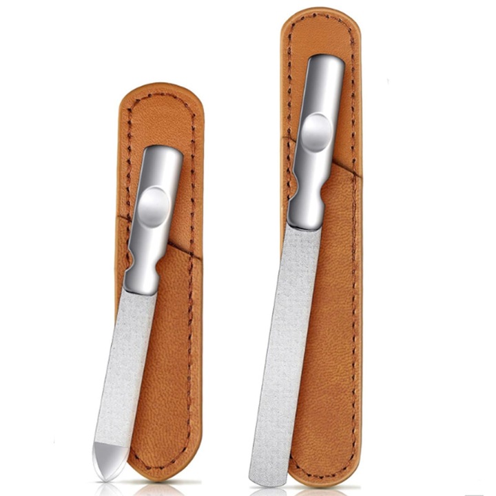 Set de 2 pile cosmetice din otel inoxidabil, double-sided, 12.5x1.3cm si 9.5x1.3cm