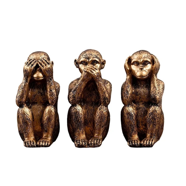 Set 3 x Statui maimute intelepte, figurine din rasina, potrivite pentru decorarea biroului si a casei