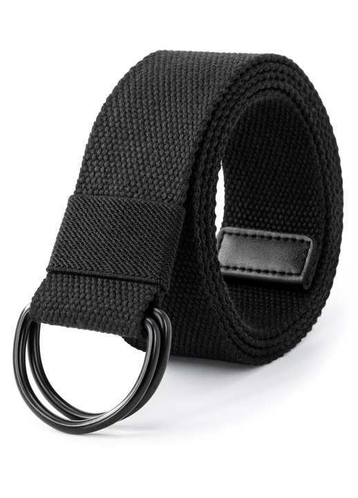 Férfi állítható vászonöv - fekete Lyuk nélküli öv dupla D-gyűrűvel, alkalmi viselethez és utazáshoz