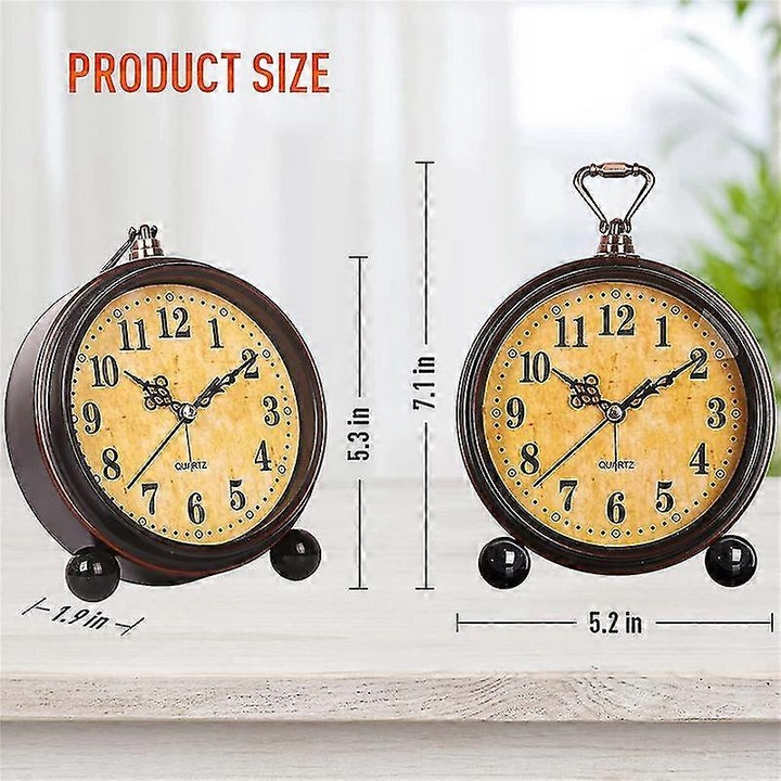 Vintage fém akasztós ébresztőóra, csendes kvarcóra asztalra és irodába