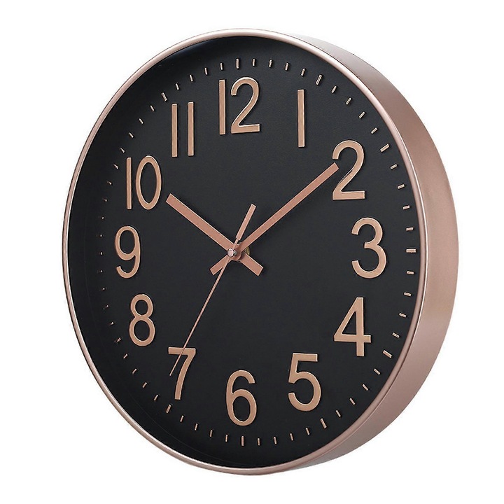 Ceas de perete, 30cm, rosu aurit, design modern, functionare silentioasa, set 1 buc.