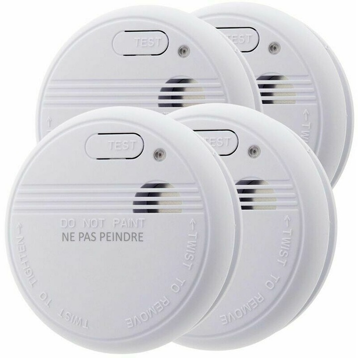 Set de 4 detectoare de fum NF, alb, fara conexiune electrica