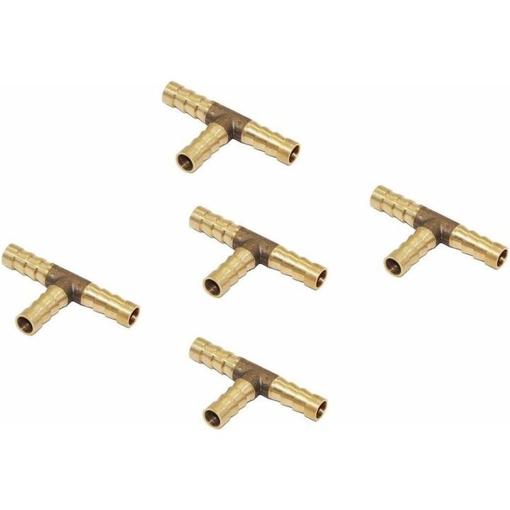 5 darabos sárgaréz T-elosztó készlet tömlőkhöz, 8mm, korrózióálló