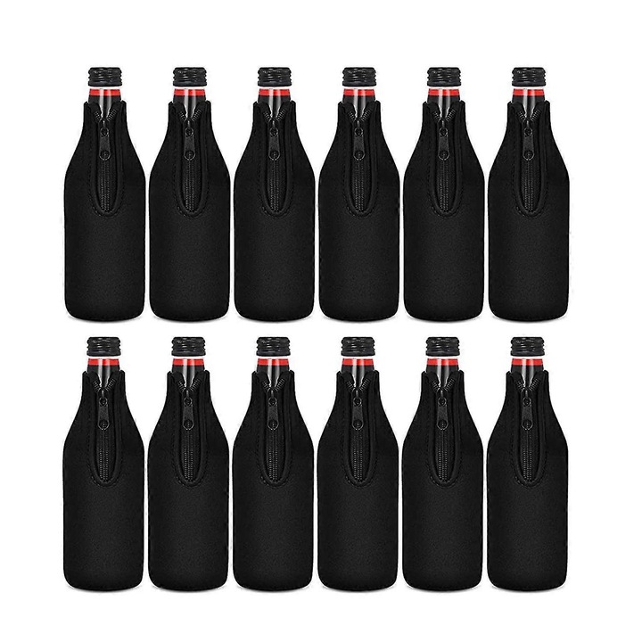 12 db neoprén sörösüveg-huzat készlet, fekete