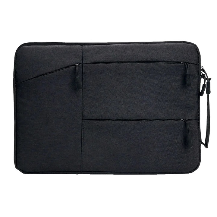 Laptop táska, gyapjú anyag, cipzáras záródás, fekete, 15.6-16 hüvelyk