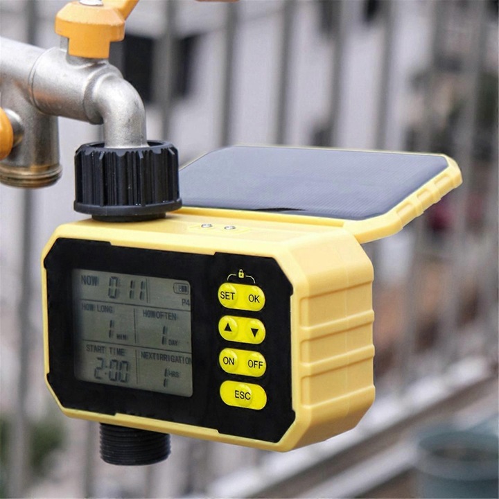 Соларен програматор за поливане, 2000mAh, 4 програми, пластмасов, за градина